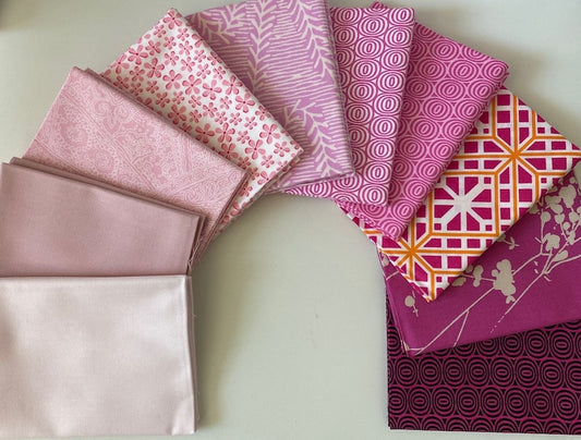 10 Pink Tone Fat Quarter Fabric Bundle from Benartex - 10 Different Fat Quarters
