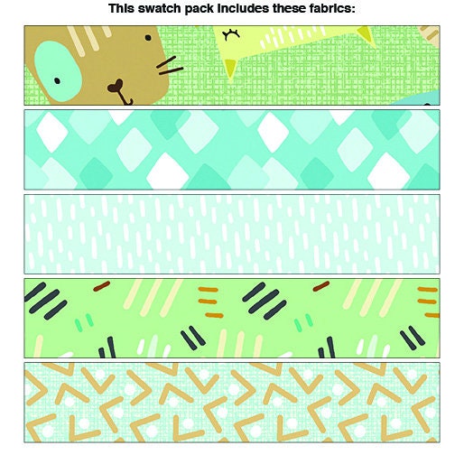 Fabric Fat Quarter Bundle Little Friends Green by Sally Payne for Contempo and Benartex - 5 Different Fat Quarters