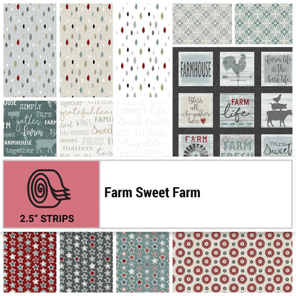 Fabric Design Roll Farm Sweet Farm Collection by Contempo for Benartex Strip-pies - 2 1/2" Wide Fabric Strip Set