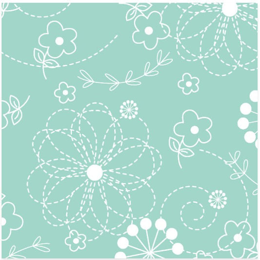 43-44" Wide KIMBERBELL BASICS CLASSIC Doodles Teal Quilt Fabric for Maywood Studio - Sold by the Yard