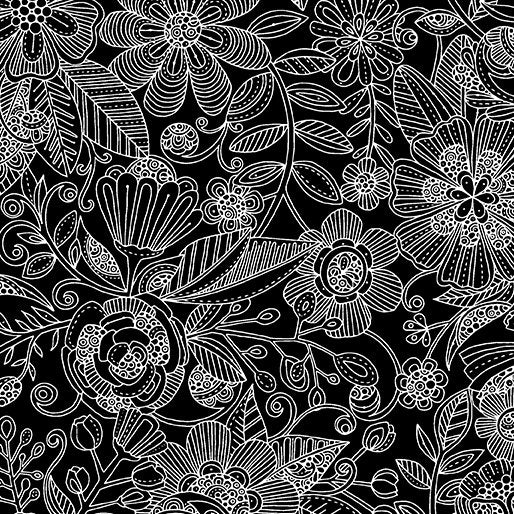 43-44" Wide GARDEN BLISS Black and White Quilt Fabric by Valentina Harper for Benartex - Sold by the Yard
