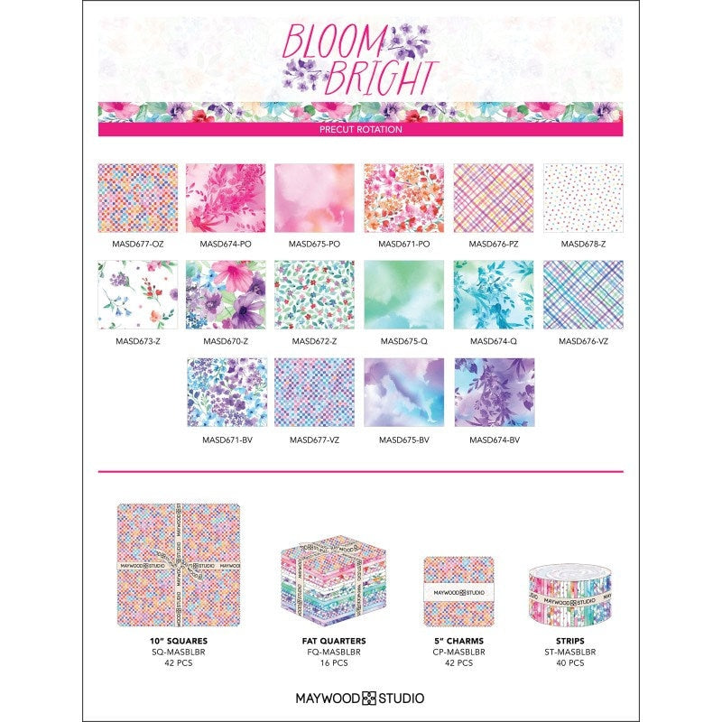 Fabric Fat Quarter Bundle BLOOM BRIGHT by Maywood Studio - 16 Fat Quarters