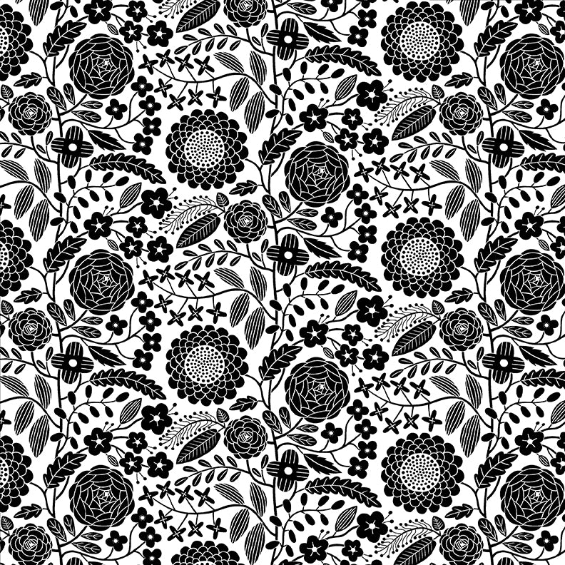 Jelly Roll Quilt Fabric | Black White and Bloom | 40 Pieces
