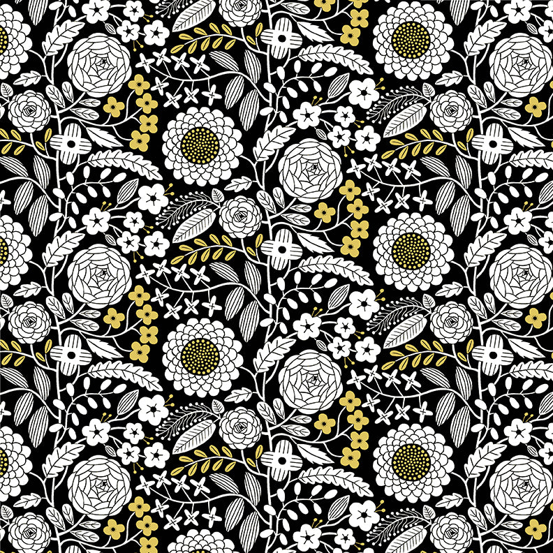 Jelly Roll Quilt Fabric | Black White and Bloom | 40 Pieces