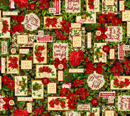 Precut Fabric Fat Quarters Poinsettia Greeting by Tina Higgins for QT Fabrics - 13 Fat Quarters