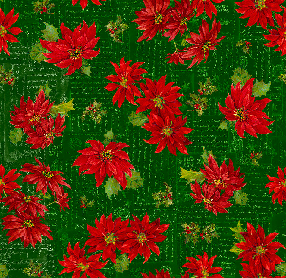 Precut Fabric Fat Quarters Poinsettia Greeting by Tina Higgins for QT Fabrics - 13 Fat Quarters
