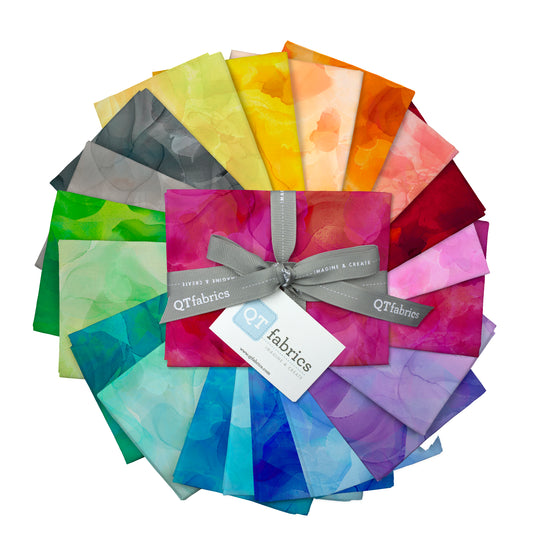 Precut Fabric Fat Quarters Aura Brights by QT Fabrics - 20 Fat Quarters