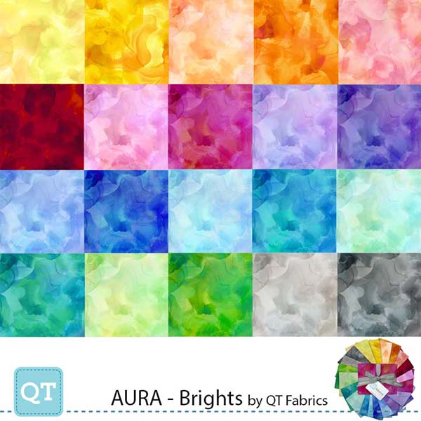 Precut Fabric Fat Quarters Aura Brights by QT Fabrics - 20 Fat Quarters