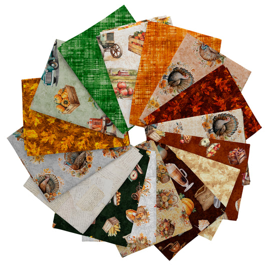 Precut Fabric Fat Quarters Autumn Spice by Morris Creative Group for QT Fabrics - 16 Fat Quarters