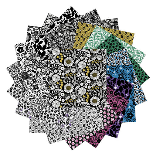 Benartex Black White and Bloom 5" Charm Pack | 42 Pieces