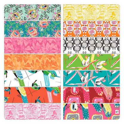14 Fabric Fat Quarter Bundle - Bird Watch Collection by Olivia Klue and Tina Givens for Benartex