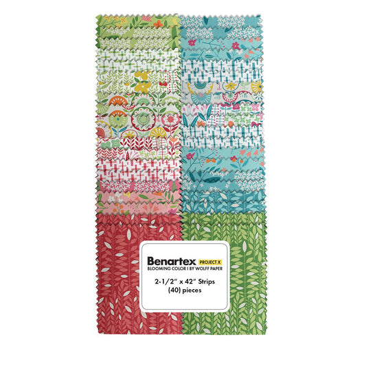 Precut Fabric Jelly Roll Blooming Color I Collection by Wolff Paper for Benartex Artistry - 2 1/2" Strips
