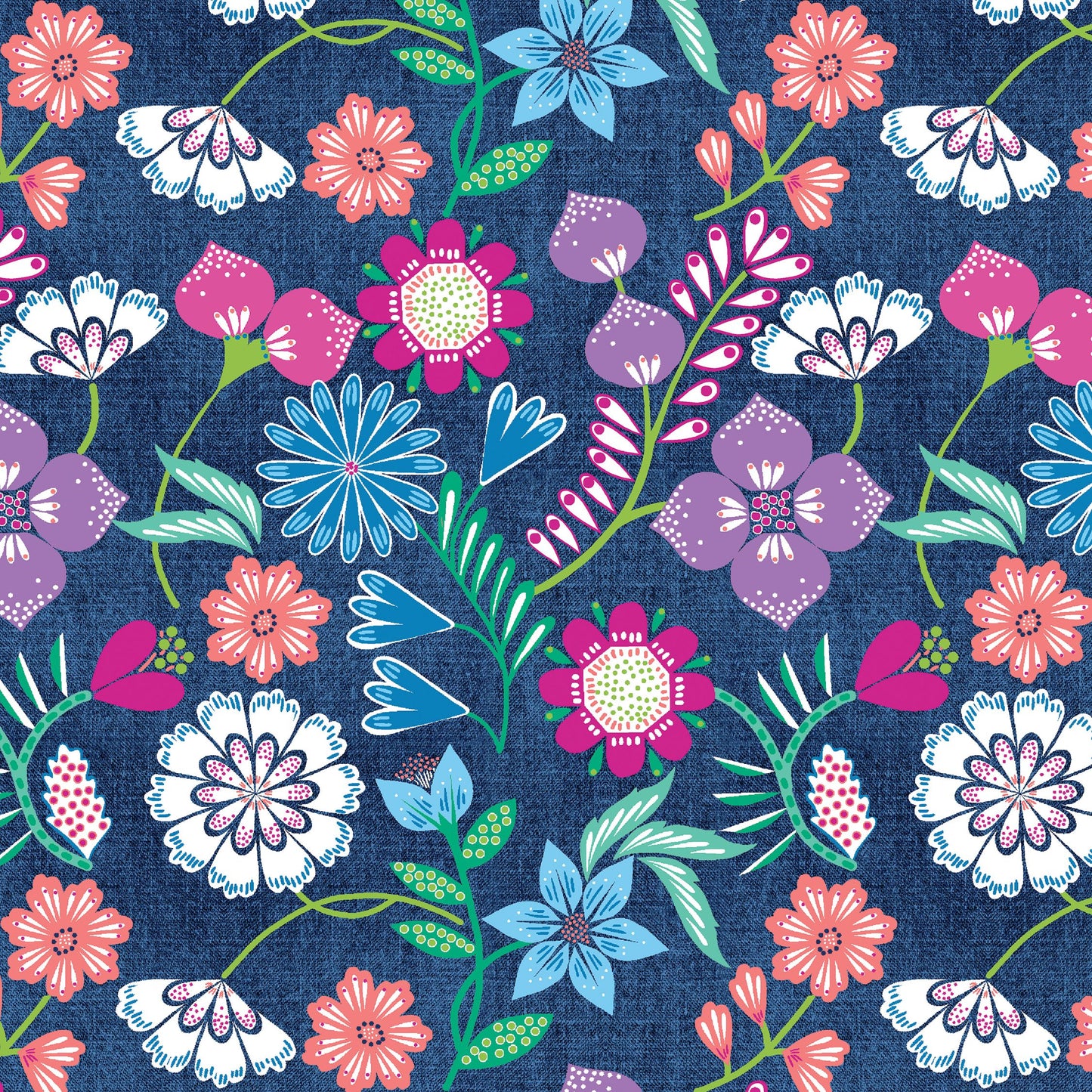 Fabric 6 Yard Bundle BLOOMING DENIM (BLUE) by Cherry Guidry for Benartex - Quilt Shop Quality - 6 Different 1 Yard Cuts