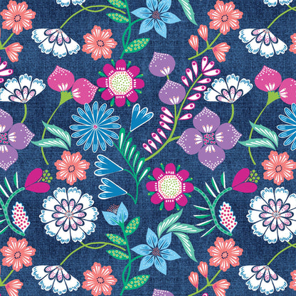 Fabric 6 Yard Bundle BLOOMING DENIM (BLUE) by Cherry Guidry for Benartex - Quilt Shop Quality - 6 Different 1 Yard Cuts