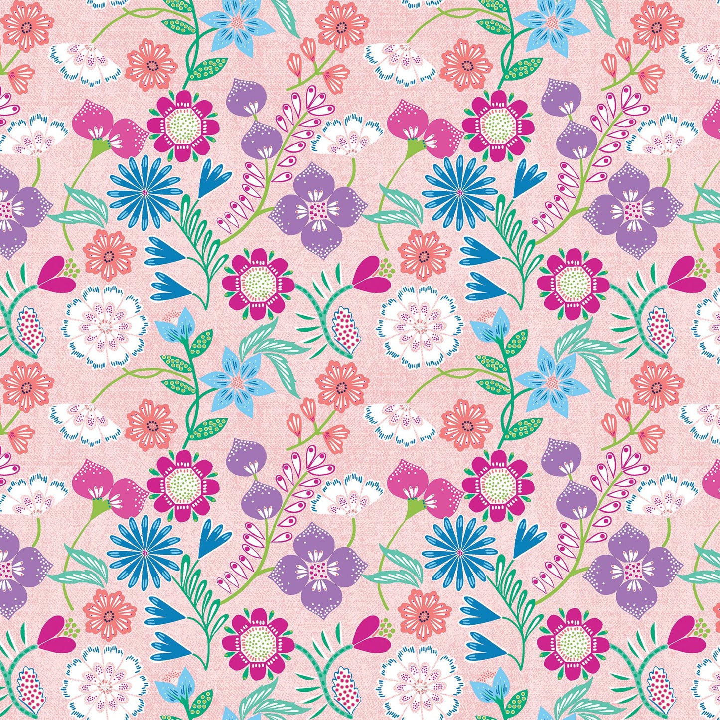 Fabric 6 Yard Bundle BLOOMING DENIM (PINK) by Cherry Guidry for Benartex - Quilt Shop Quality - 6 Different 1 Yard Cuts