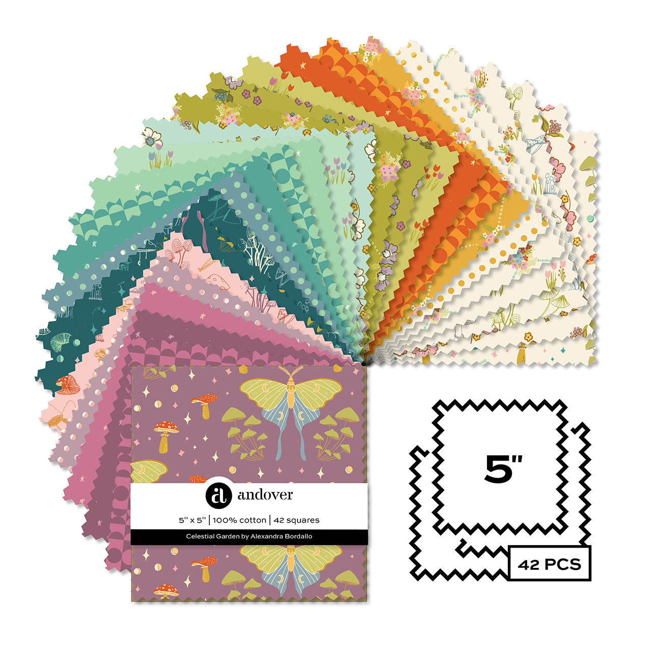 Quilting Fabrics Celestial Garden Collection 5" Charm Pack | Andover - 42 Pieces