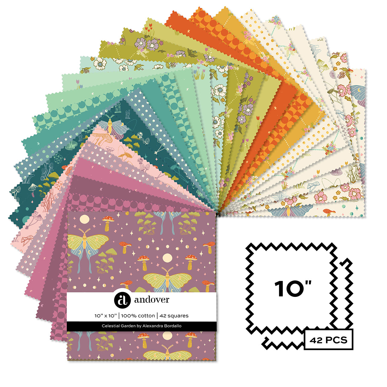 Layer Cake Quilting Fabrics Celestial Garden | Andover - 10" Squares | 42 Pieces
