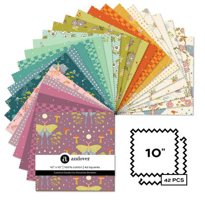 Layer Cake Quilting Fabrics Celestial Garden | Andover - 10" Squares | 42 Pieces