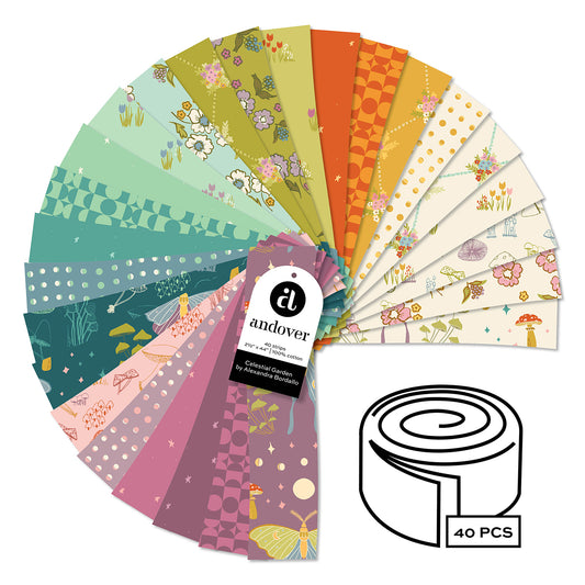 Jelly Roll Quilting Fabrics Celestial Garden | Andover - 2 1/2" Strips | 40 Pieces