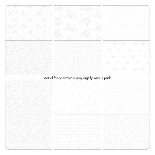Precut Fabric Charm Pack - Classic Keepsakes White on White Benartex Traditions by Kanvas - 5" Fabric Squares
