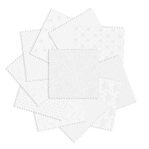 Precut Fabric Charm Pack - Classic Keepsakes White on White Benartex Traditions by Kanvas - 5" Fabric Squares