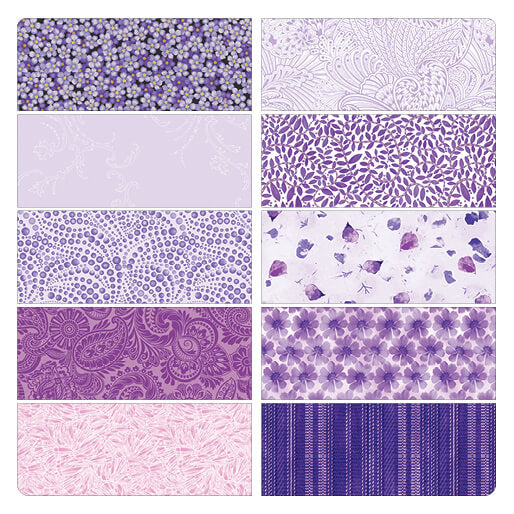 10 Fabric Fat Quarter Bundle - Color Elements Purple by Benartex