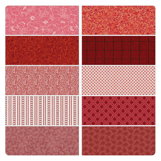 10 Fabric Fat Quarter Bundle - Color Elements Red by Benartex