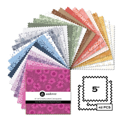 Precut Fabric Charm Pack Color Me Whispered | Andover - 5" Squares | 42 Pieces