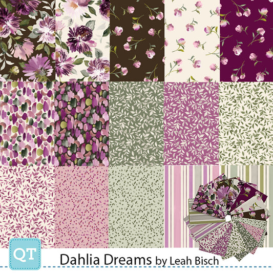 Fat Quarter Bundle Quilting Fabric Dahlia Dreams Collection QT Fabrics - 15 Fat Quarters