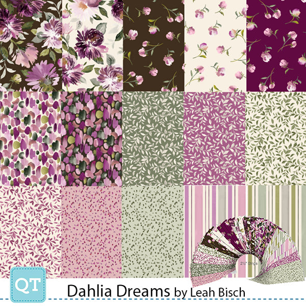 Jelly Roll Quilting Fabric Dahlia Dreams Collection QT Fabrics - 40 Pieces