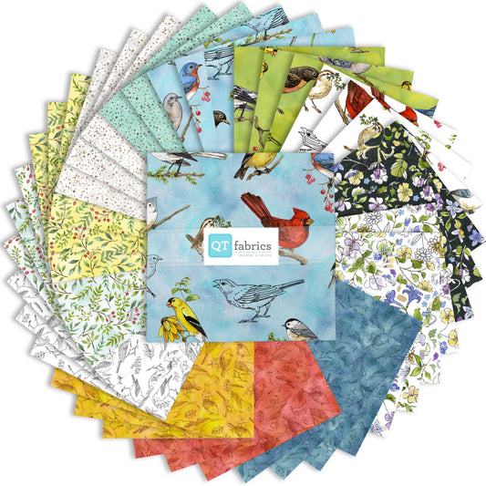 Precut Fabric Layer Cake Drawn to Birds by Jane Maday for QT Fabrics - 10" Squares