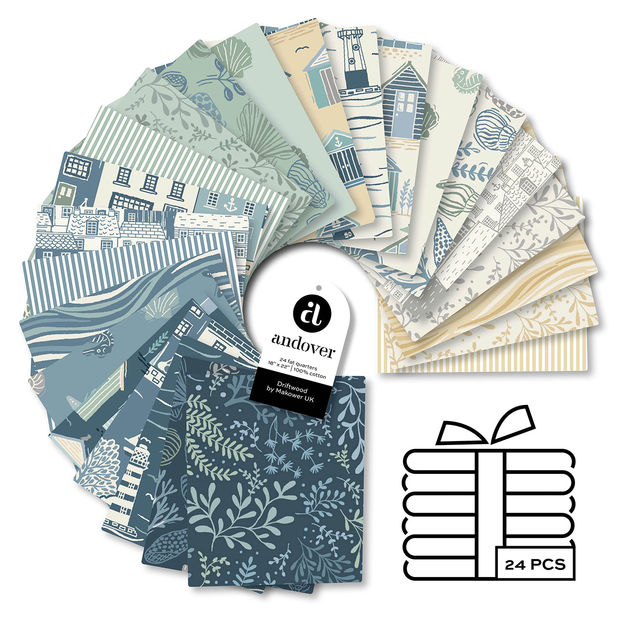 Fat Quarter Bundle Quilting Fabrics Driftwood | Andover | 24 Pieces