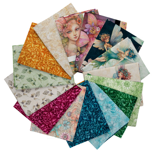 Precut Fabric Fat Quarters Enchanted by Morris Creative Group for QT Fabrics - 15 Fat Quarters