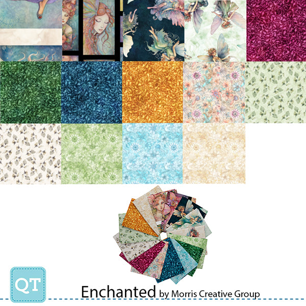 Precut Fabric Fat Quarters Enchanted by Morris Creative Group for QT Fabrics - 15 Fat Quarters