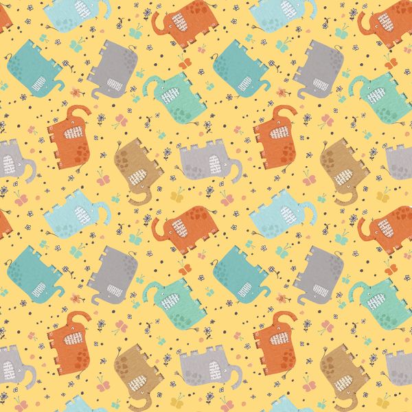 Fabric 5 Yard Bundle ELEPHANT JOY by Terry Runyan for Benartex - Quilt Shop Quality - 5 Different 1 Yard Cuts