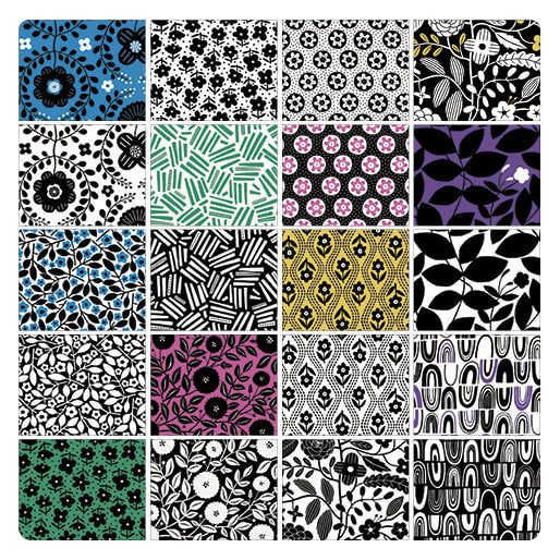 Fat Quarter Bundle Quilt Fabric | Black White and Bloom | 20 Pieces