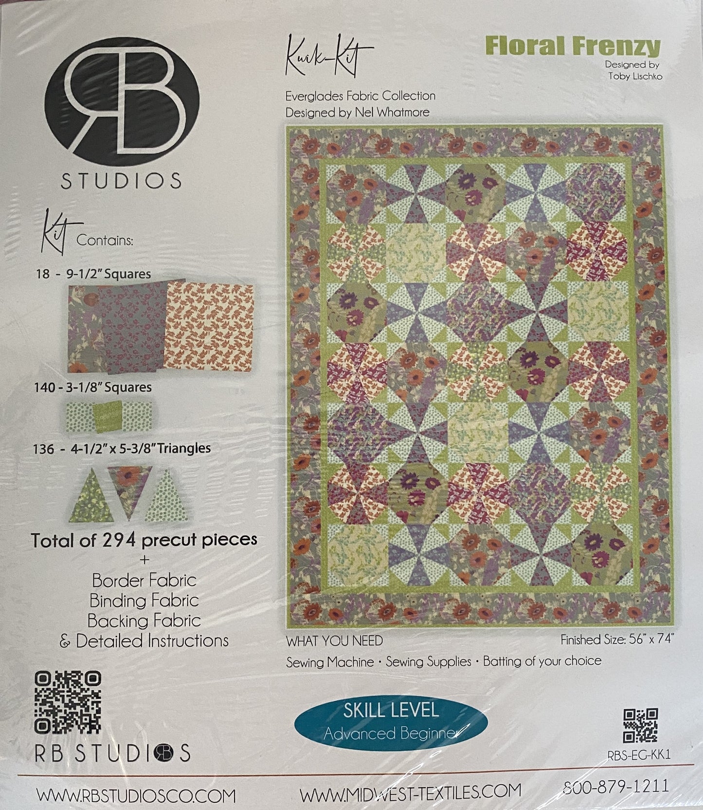 Everglades by Nel Whatmore FLORA FRENZY Complete Pre-Cut Quilt Kit by Toby Lischko for RB Studios - 56" X 74"