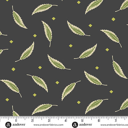 Black and Green Leaves Andover Fabric Collection | 100% Cotton Quilting Fabric
