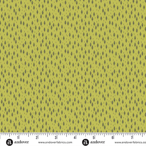 Black on Green Micro Ikat | Green Leaves Andover Fabric Collection | 100% Cotton Quilting Fabric