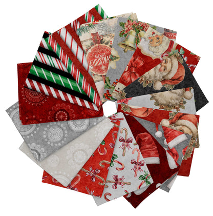 Precut Fabric Fat Quarters Holly Jolly by Morris Creative Group for QT Fabrics - 15 Fat Quarters