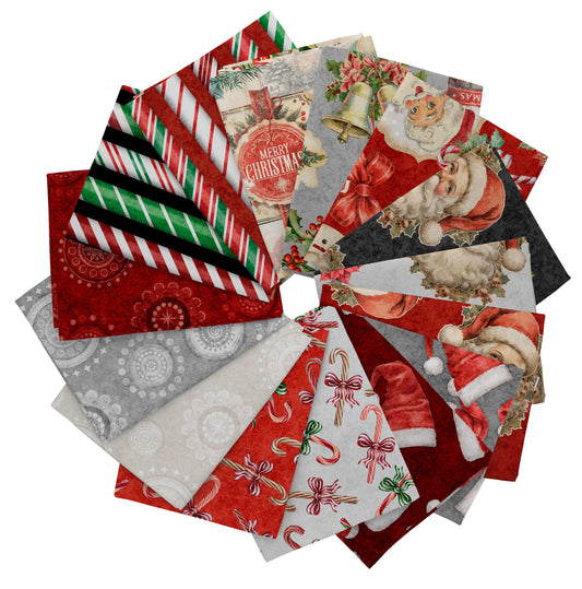Precut Fabric Fat Quarters Holly Jolly by Morris Creative Group for QT Fabrics - 15 Fat Quarters