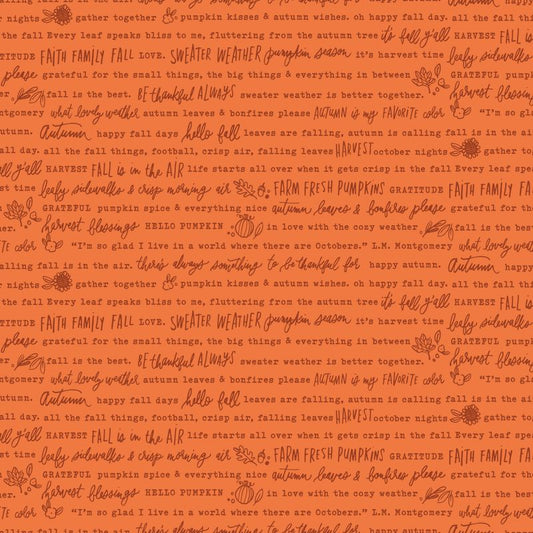 1 Yard Orange Precut Happy Fall Days Collection by Kelsey Carlson for Riley Blake Designs - 1 Yard Cut