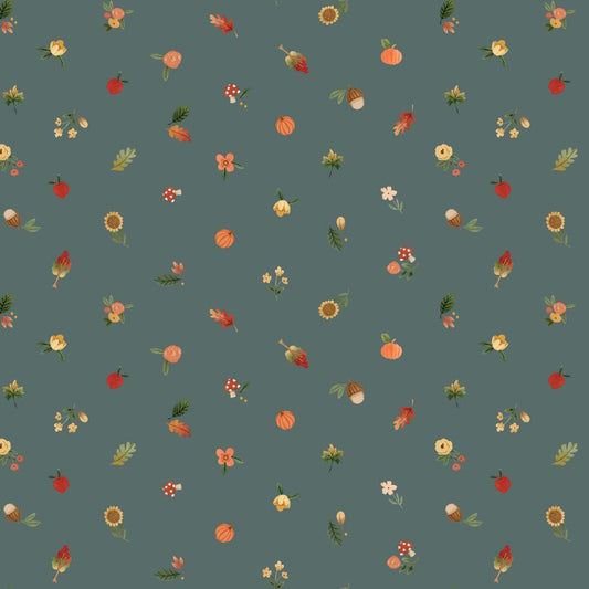1 Yard Small Teal Floral Precut Happy Fall Days Collection by Kelsey Carlson for Riley Blake Designs - 1 Yard Cut