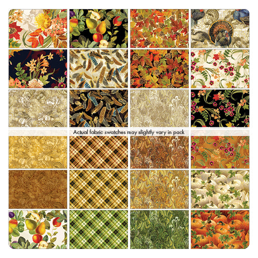 Fabric Layer Cake HARVEST FESTIVAL Enhanced with Metallic Gold - Benartex Kanvas - 10" Squares