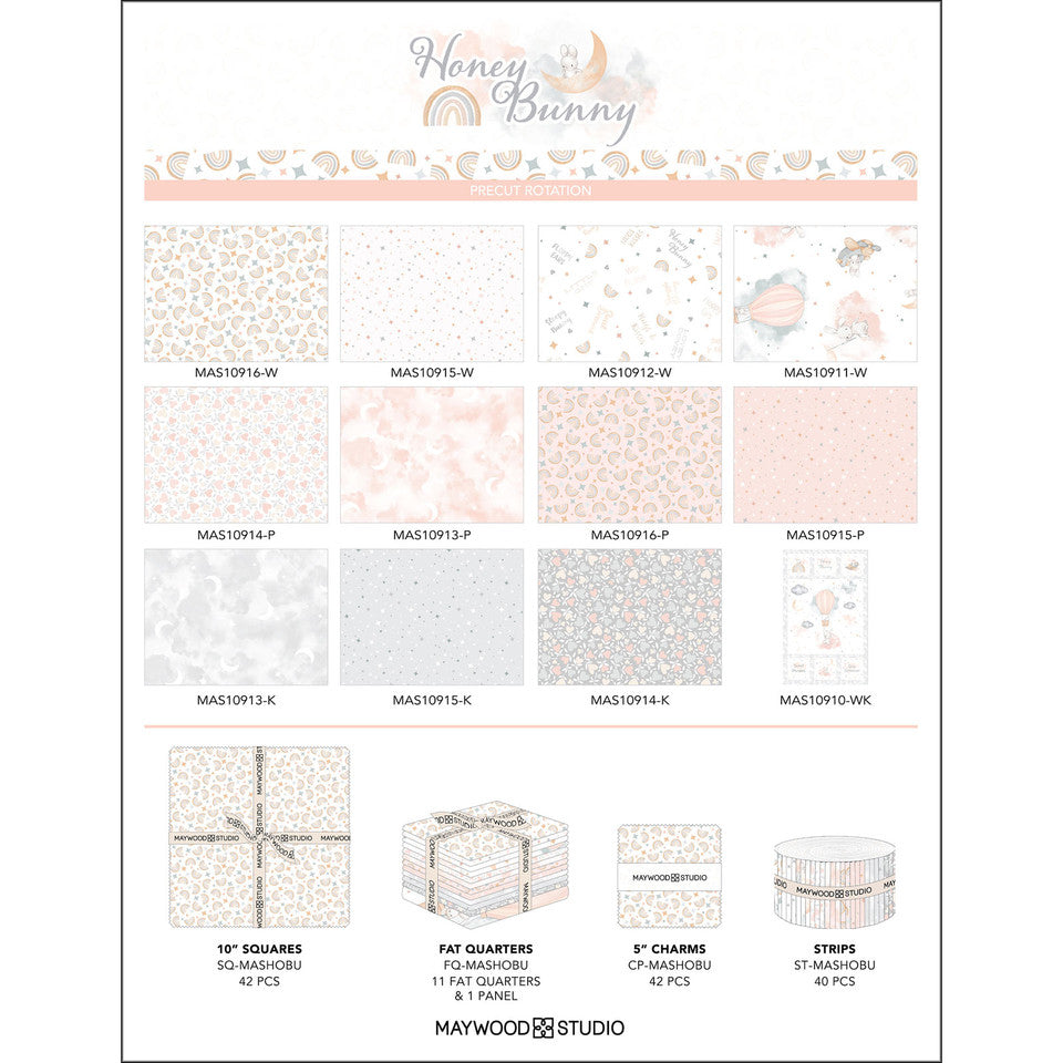 Precut Fabric Charm Pack Honey Bunny | Andover - 5" Squares | 42 Pieces