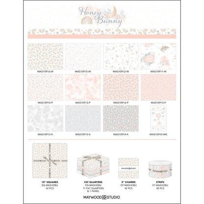 Precut Fabric Charm Pack Honey Bunny | Andover - 5" Squares | 42 Pieces