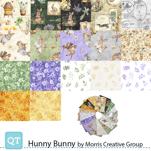 Precut Fabric Fat Quarters Hunny Bunny by Morris Creative Group for QT Fabrics - 17 Fat Quarters