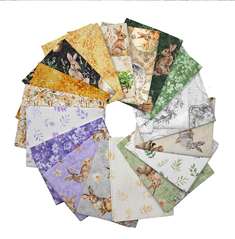 Precut Fabric Fat Quarters Hunny Bunny by Morris Creative Group for QT Fabrics - 17 Fat Quarters