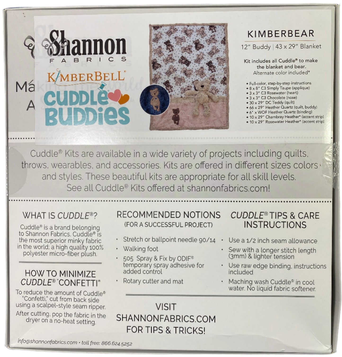 Shannon Fabrics Kimberbell Cuddle Buddies Kimberbear Quilt Kit - Animal Buddy & Blanket