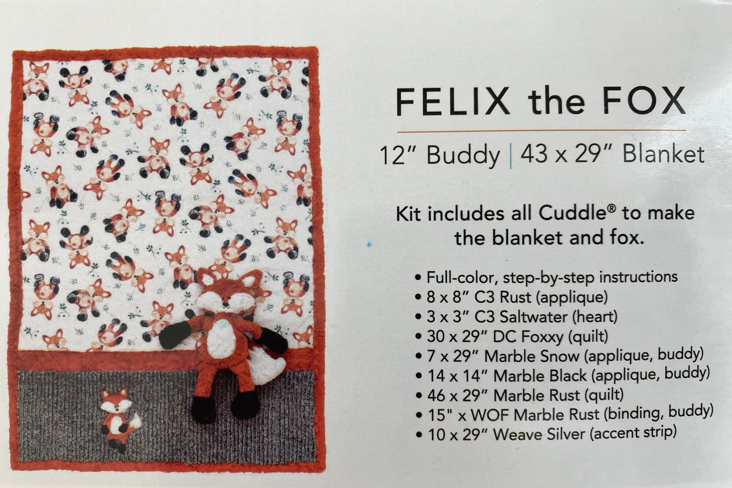 Shannon Fabrics Kimberbell Cuddle Buddies Felix the Fox Quilt Kit - Animal Buddy & Blanket